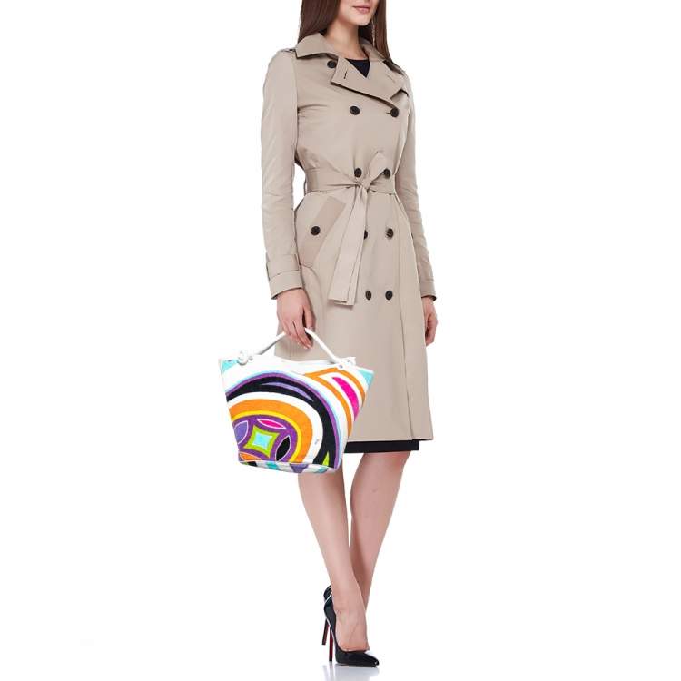 Pre Owned Emilio Pucci Multicolor Printed Velvet and Leather Hobo