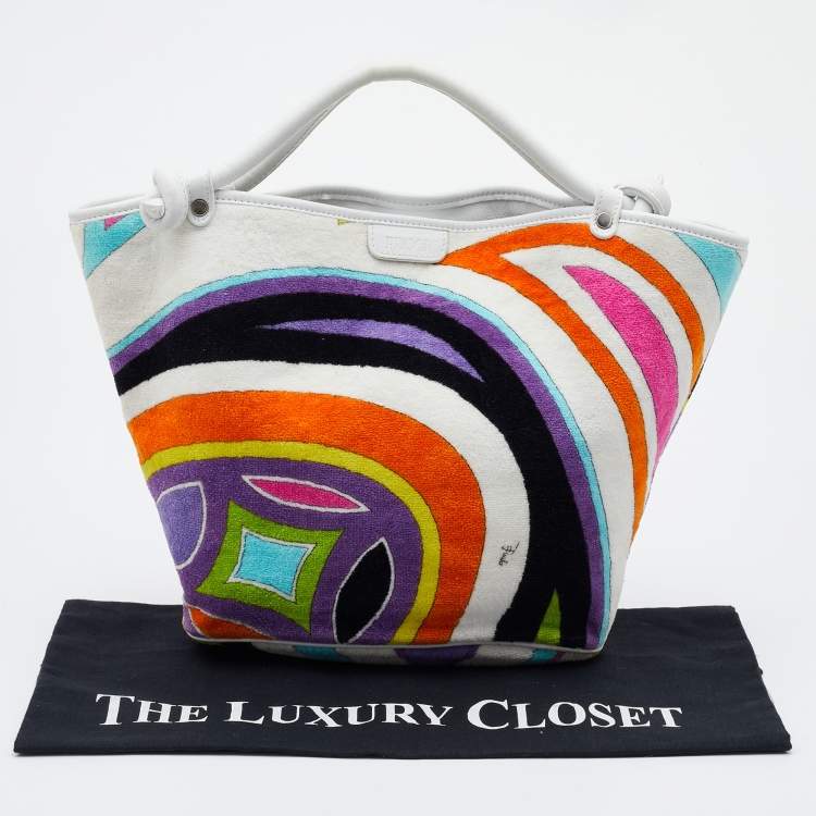 Pre Owned Emilio Pucci Multicolor Printed Velvet and Leather Hobo