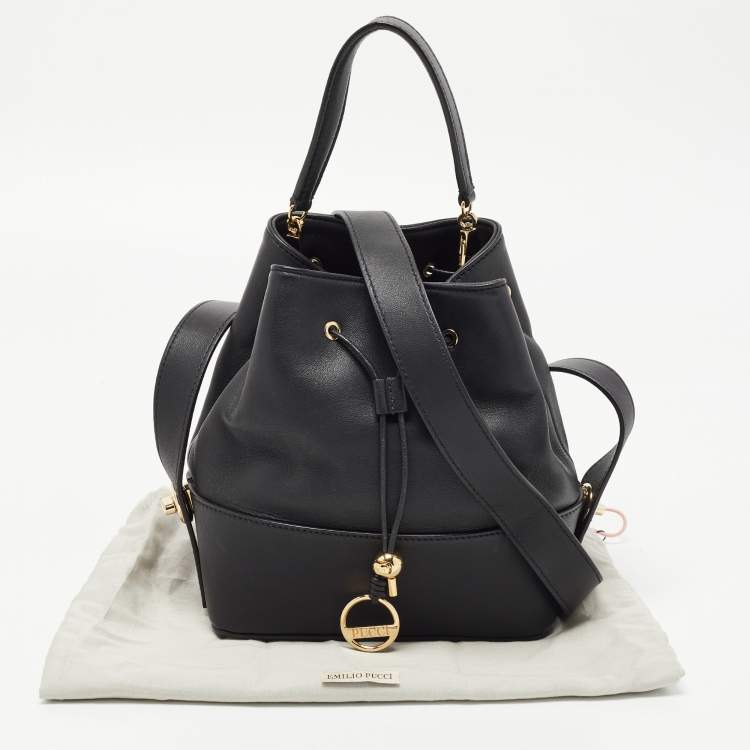 Pre Owned Emilio Pucci Black Leather Bonita Bucket Bag
