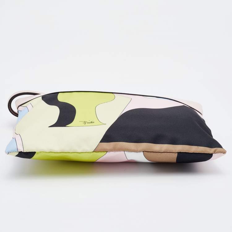 Pre Owned Emilio Pucci Multicolour Printed Canvas and Leather Wristlet Clutch