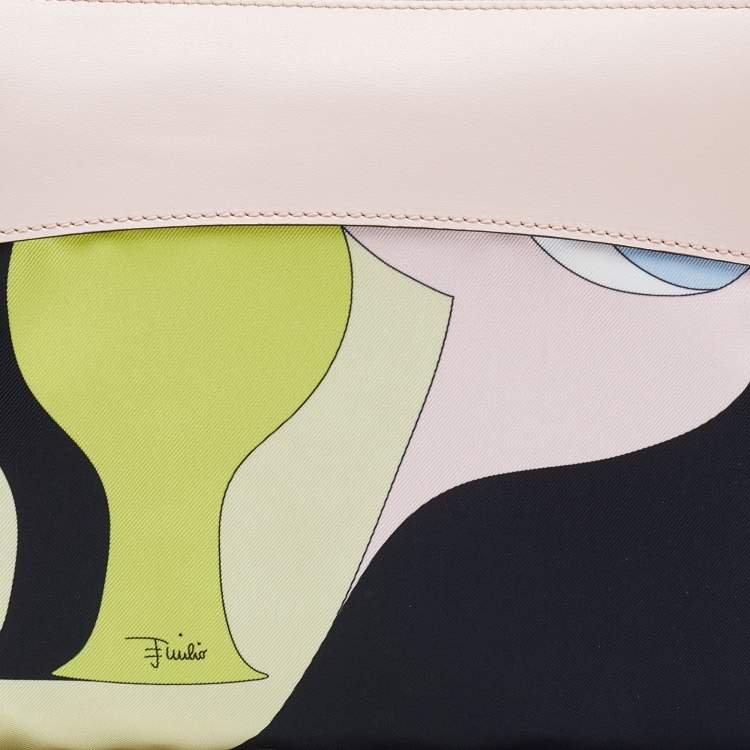 Pre Owned Emilio Pucci Multicolour Printed Canvas and Leather Wristlet Clutch
