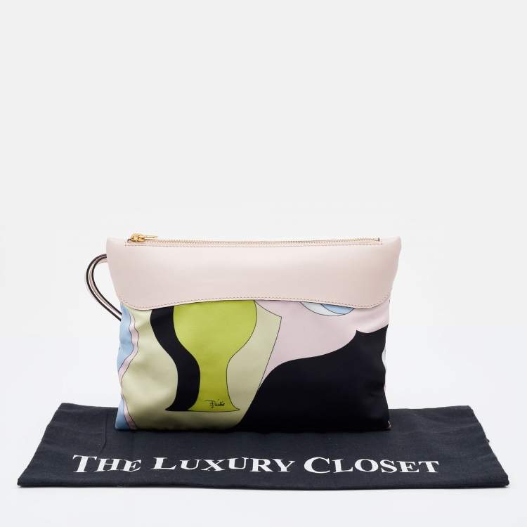 Pre Owned Emilio Pucci Multicolour Printed Canvas and Leather Wristlet Clutch