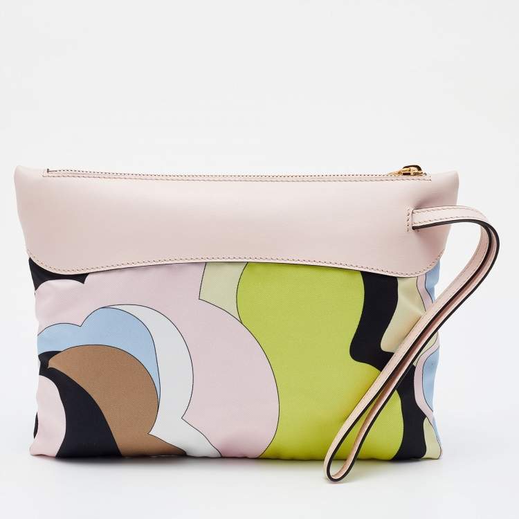 Pre Owned Emilio Pucci Multicolour Printed Canvas and Leather Wristlet Clutch