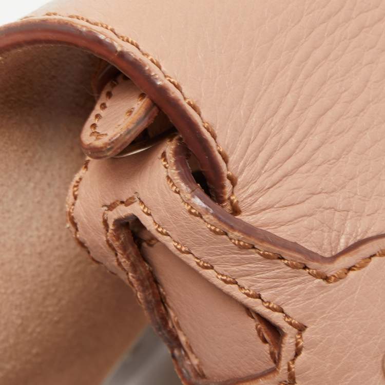 Pre Owned Emilio Pucci Light Pink Leather Metal Flap Chain Crossbody Bag