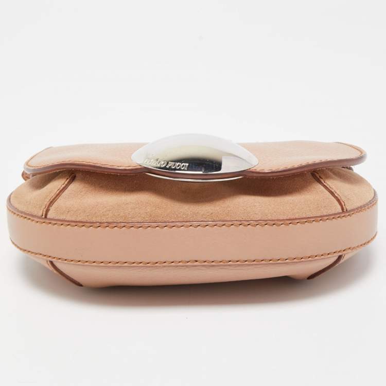Pre Owned Emilio Pucci Light Pink Leather Metal Flap Chain Crossbody Bag