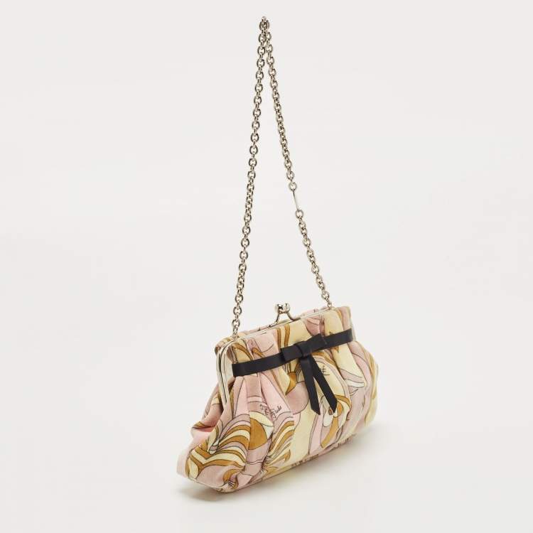 Pre Owned Emilio Pucci Multicolour Printed Vevet and Satin Bow Chain Clutch