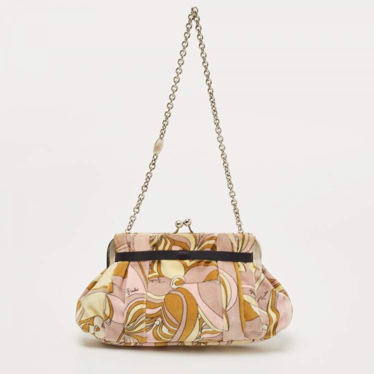 Pre Owned Emilio Pucci Multicolour Printed Vevet and Satin Bow Chain Clutch