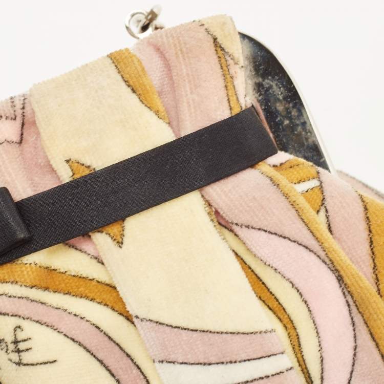 Pre Owned Emilio Pucci Multicolour Printed Vevet and Satin Bow Chain Clutch