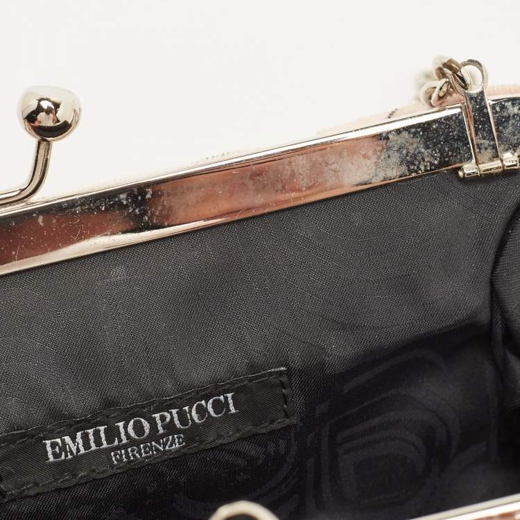 Pre Owned Emilio Pucci Multicolour Printed Vevet and Satin Bow Chain Clutch