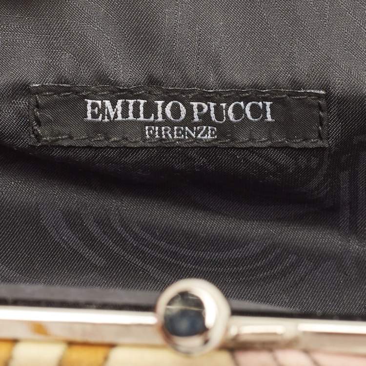Pre Owned Emilio Pucci Multicolour Printed Vevet and Satin Bow Chain Clutch