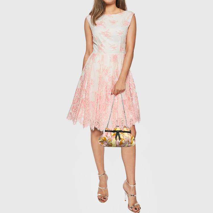 Pre Owned Emilio Pucci Multicolour Printed Vevet and Satin Bow Chain Clutch