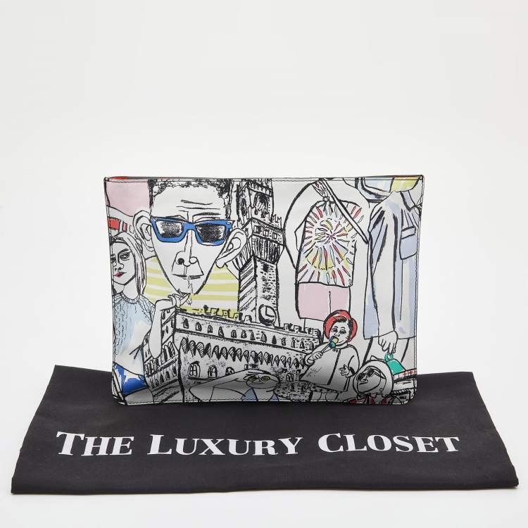 Pre Owned Emilio Pucci Multicolor Printed Leather Slim Pouch
