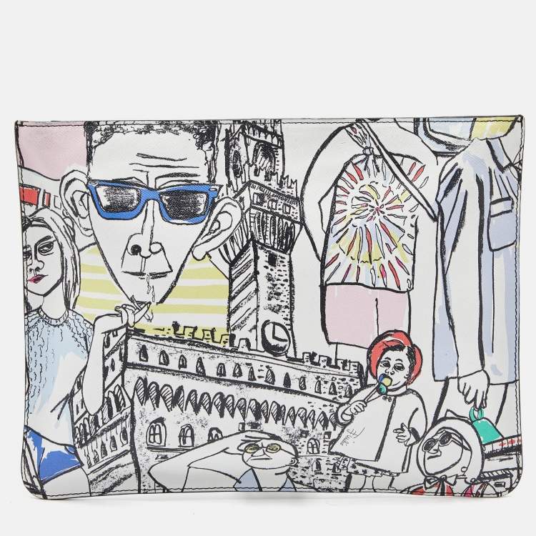 Pre Owned Emilio Pucci Multicolor Printed Leather Slim Pouch