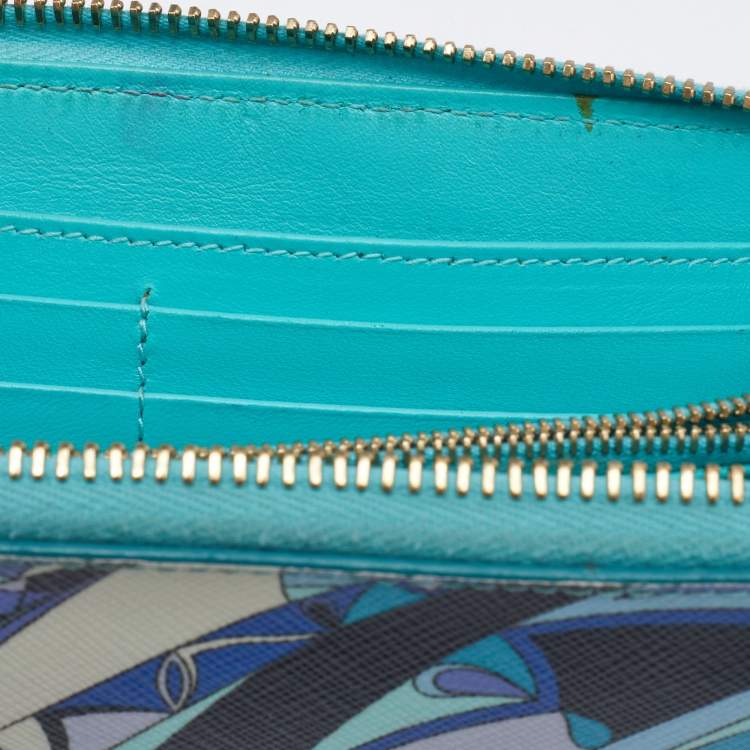 Pre Owned Emilio Pucci Multicolor Printed Coated Canvas Zip Around Wallet