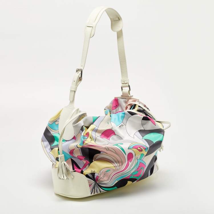 Pre Owned Emilio Pucci Multicolor Satin and Patent Leather Drawstring Shoulder Bag