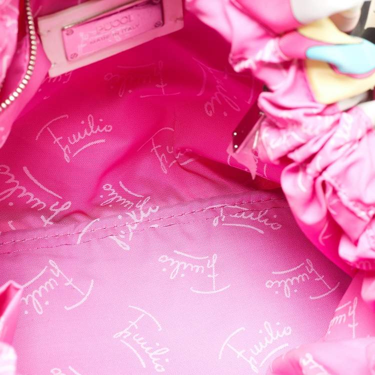 Pre Owned Emilio Pucci Multicolor Satin and Patent Leather Drawstring Shoulder Bag