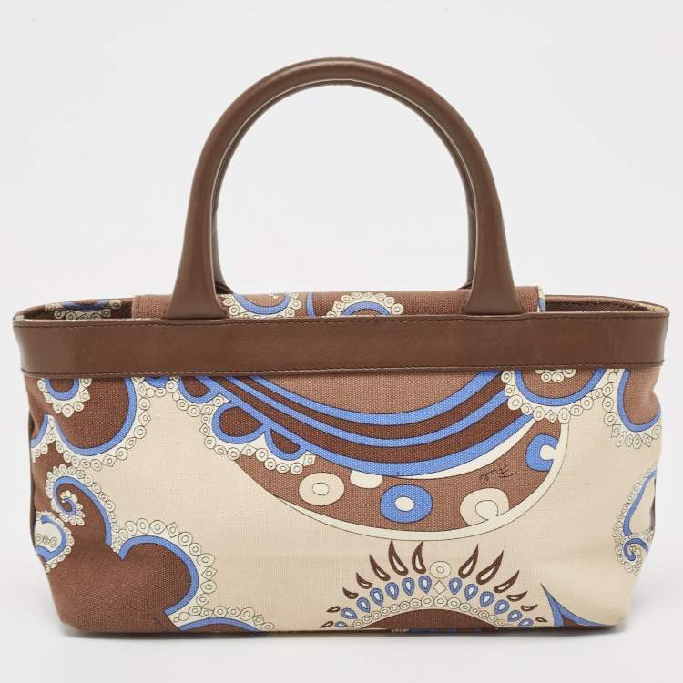 Pre Owned Emilio Pucci Multicolor Printed Canvas and Leather Tote