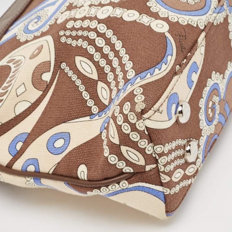 Pre Owned Emilio Pucci Multicolor Printed Canvas and Leather Tote