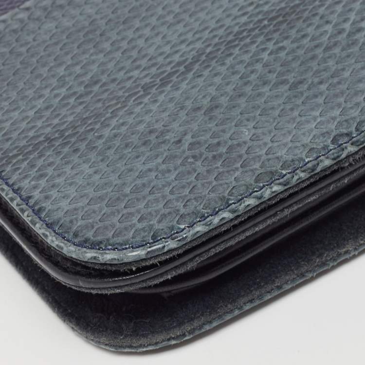 Pre Owned Emilio Pucci Tricolor Snakeskin and Ostrich Embossed Leather Clutch