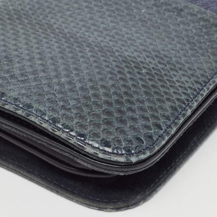 Pre Owned Emilio Pucci Tricolor Snakeskin and Ostrich Embossed Leather Clutch