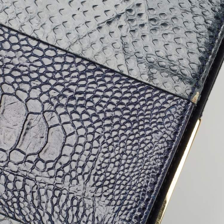 Pre Owned Emilio Pucci Tricolor Snakeskin and Ostrich Embossed Leather Clutch