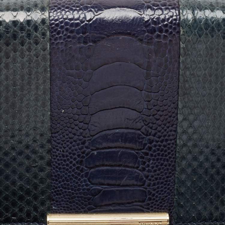 Pre Owned Emilio Pucci Tricolor Snakeskin and Ostrich Embossed Leather Clutch