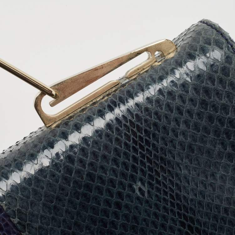 Pre Owned Emilio Pucci Tricolor Snakeskin and Ostrich Embossed Leather Clutch