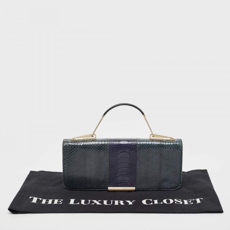 Pre Owned Emilio Pucci Tricolor Snakeskin and Ostrich Embossed Leather Clutch