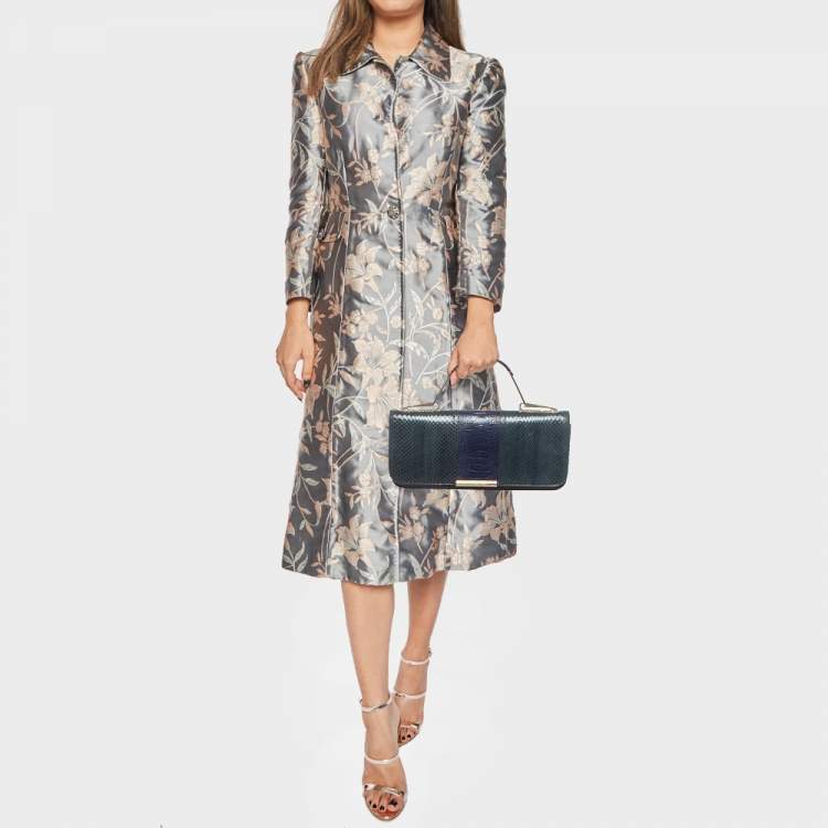 Pre Owned Emilio Pucci Tricolor Snakeskin and Ostrich Embossed Leather Clutch