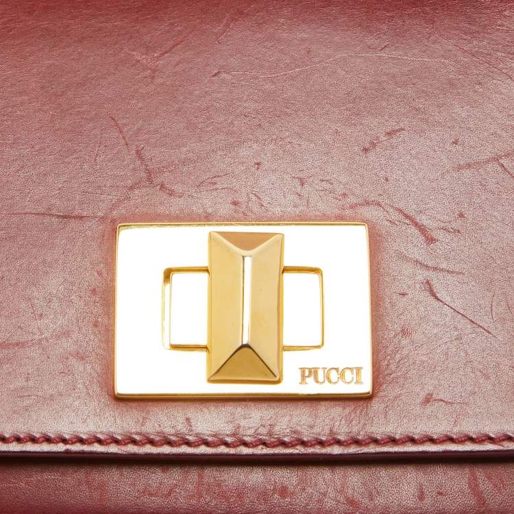 مملوكة مسبقًا Emilio Pucci Burgundy Leather Trunlock Flap Crossbody Bag