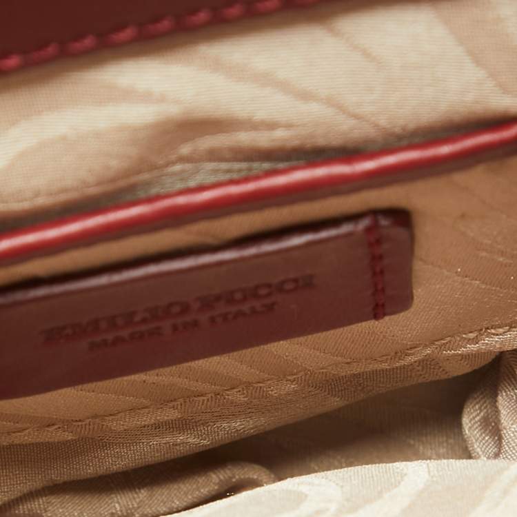 مملوكة مسبقًا Emilio Pucci Burgundy Leather Trunlock Flap Crossbody Bag