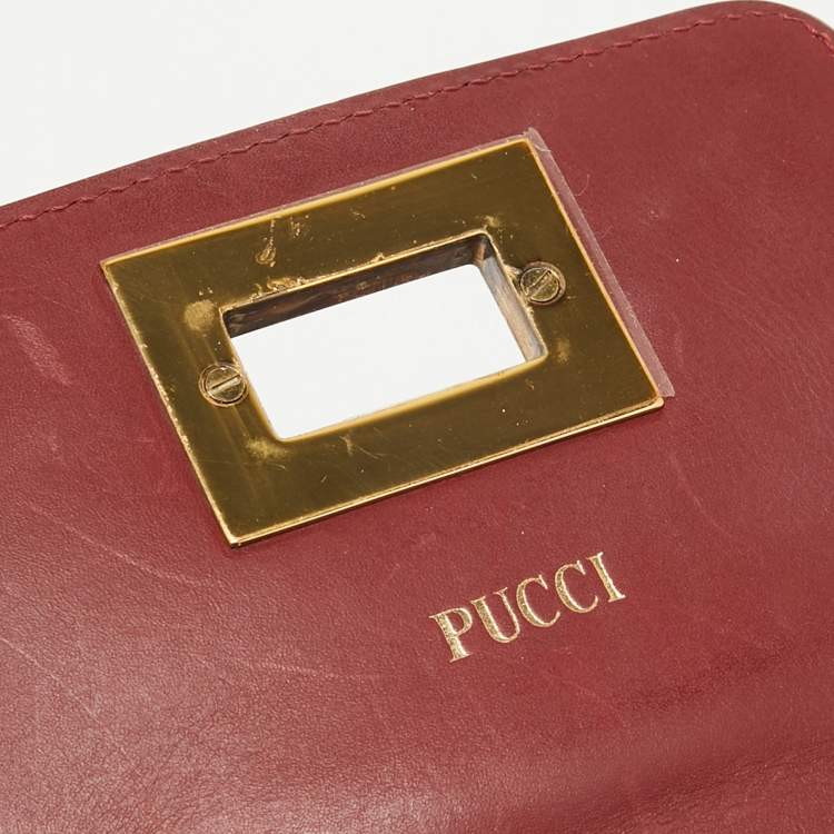 مملوكة مسبقًا Emilio Pucci Burgundy Leather Trunlock Flap Crossbody Bag