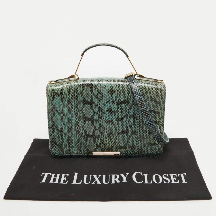 Pre Owned Emilio Pucci Blue/Cream Python and Canvas Flap Top Handle Bag