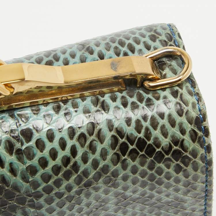 Pre Owned Emilio Pucci Blue/Cream Python and Canvas Flap Top Handle Bag