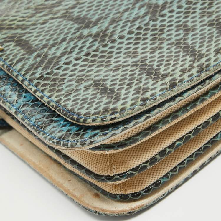 Pre Owned Emilio Pucci Blue/Cream Python and Canvas Flap Top Handle Bag