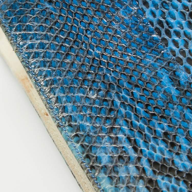 Pre Owned Emilio Pucci Blue/Cream Python and Canvas Flap Top Handle Bag