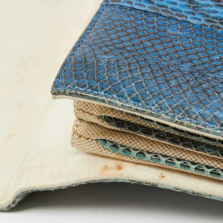Pre Owned Emilio Pucci Blue/Cream Python and Canvas Flap Top Handle Bag