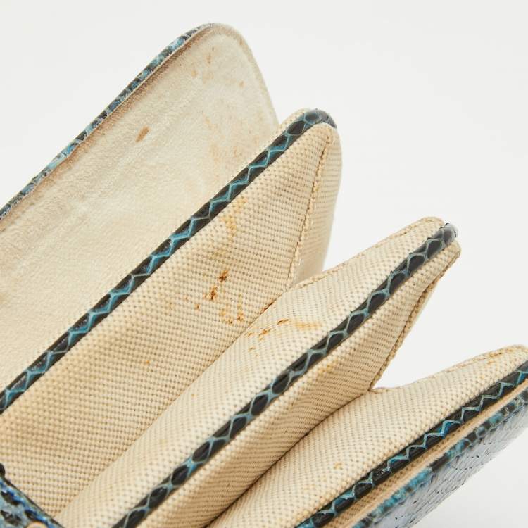 Pre Owned Emilio Pucci Blue/Cream Python and Canvas Flap Top Handle Bag