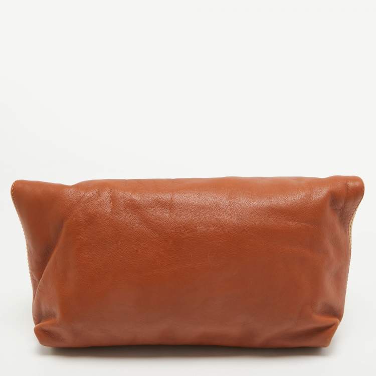 Pre Owned Emilio Pucci Brown/Beige Leather Fold Over Clutch