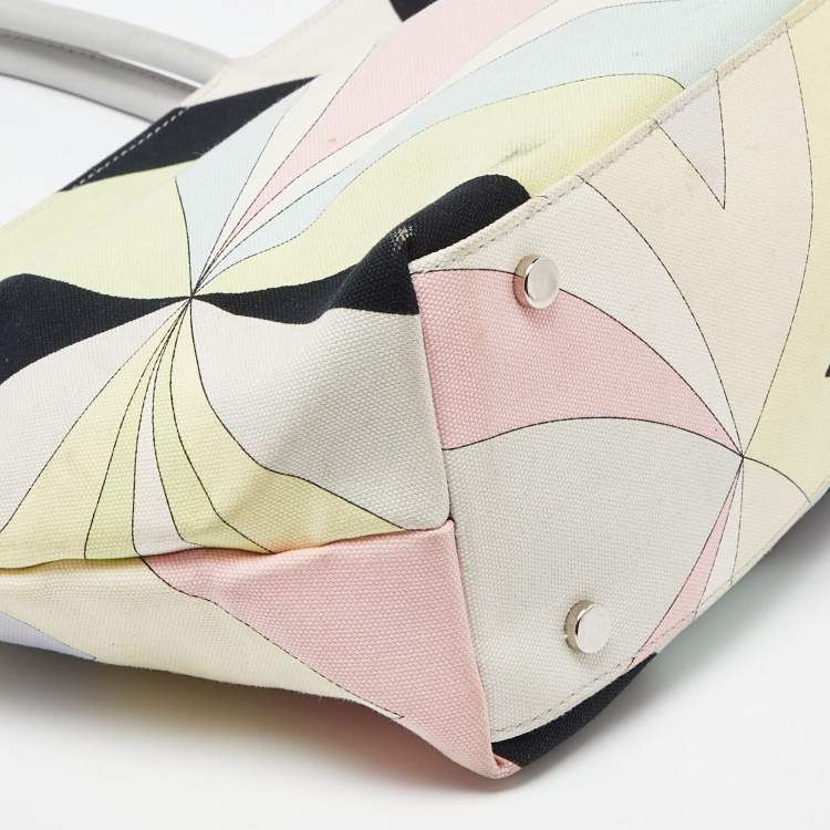 Pre Owned Emilio Pucci Multicolor Canvas and Leather Snap Tote