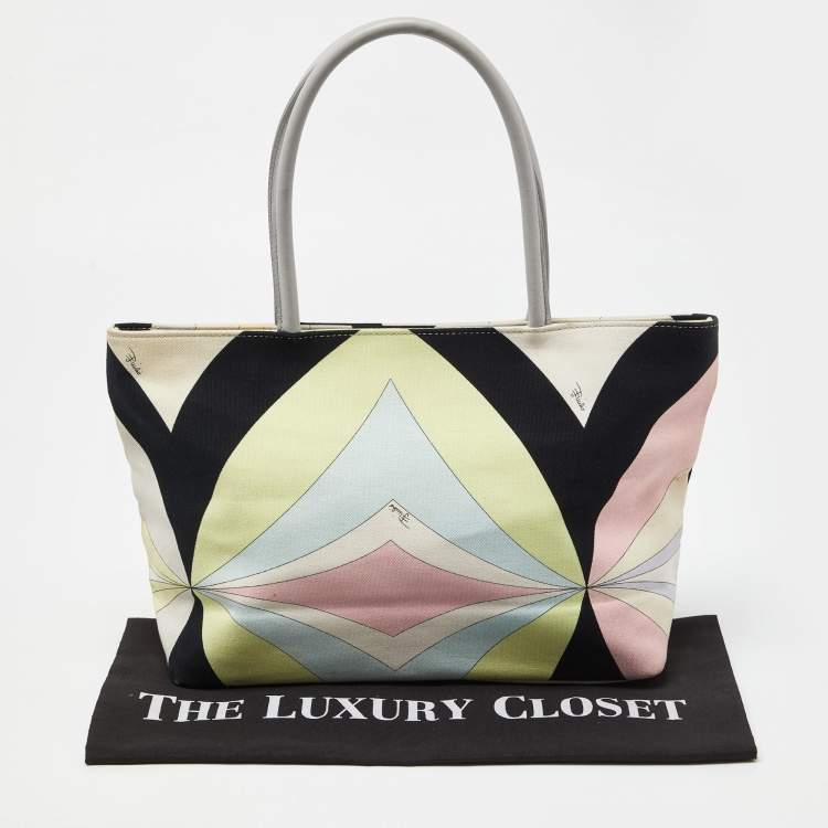 Pre Owned Emilio Pucci Multicolor Canvas and Leather Snap Tote