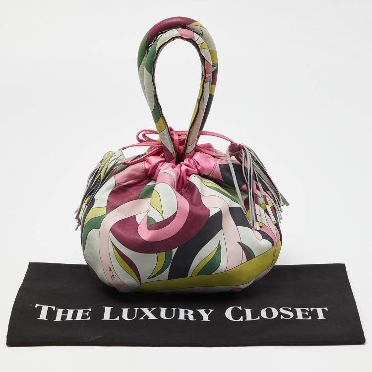 Pre Owned Emilio Pucci Multicolor Leather and Satin Drawstring Bucket Bag