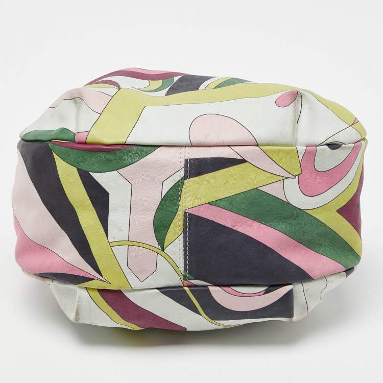 Pre Owned Emilio Pucci Multicolor Leather and Satin Drawstring Bucket Bag