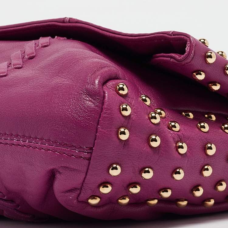 Pre Owned Emilio Pucci Magenta Leather Studded Flap Clutch