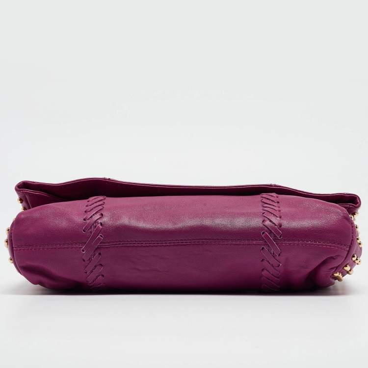 Pre Owned Emilio Pucci Magenta Leather Studded Flap Clutch