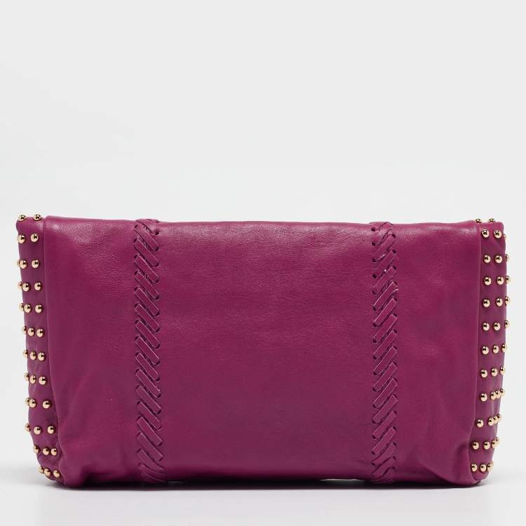 Pre Owned Emilio Pucci Magenta Leather Studded Flap Clutch
