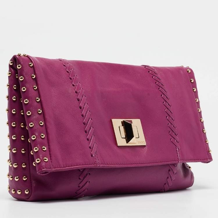 Pre Owned Emilio Pucci Magenta Leather Studded Flap Clutch