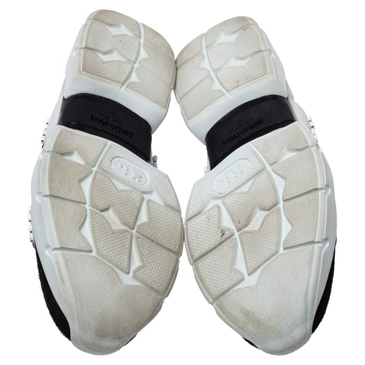 Pre Owned Emilio Pucci Black/White Fabric And Leather City Up Studded Low Top Sneakers Size 38