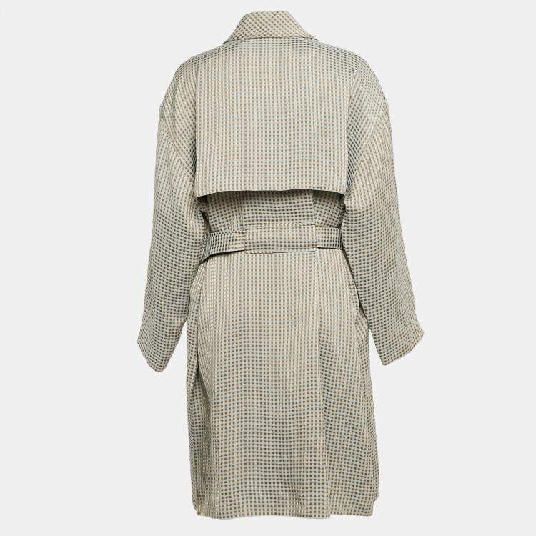 Pre Owned Emporio Armani Beige Gingham Linen Blend Trench Coat L