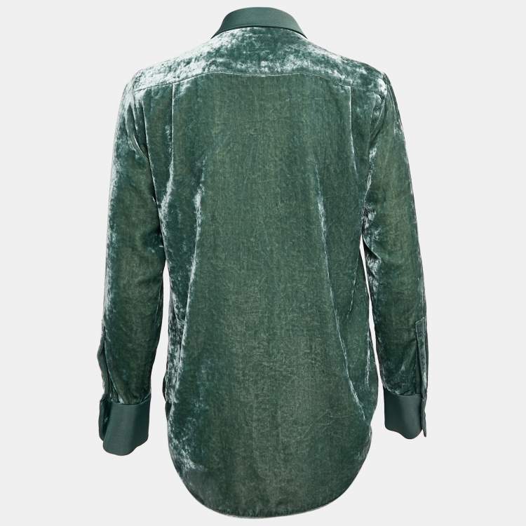 Pre Owned Emporio Armani Green Velvet Curved Hem Shirt S